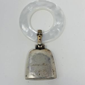 WEBSTER VINT STAMPED STERLING SILVER BELL BABY RATTLE & BAKELITE TEETHING RING